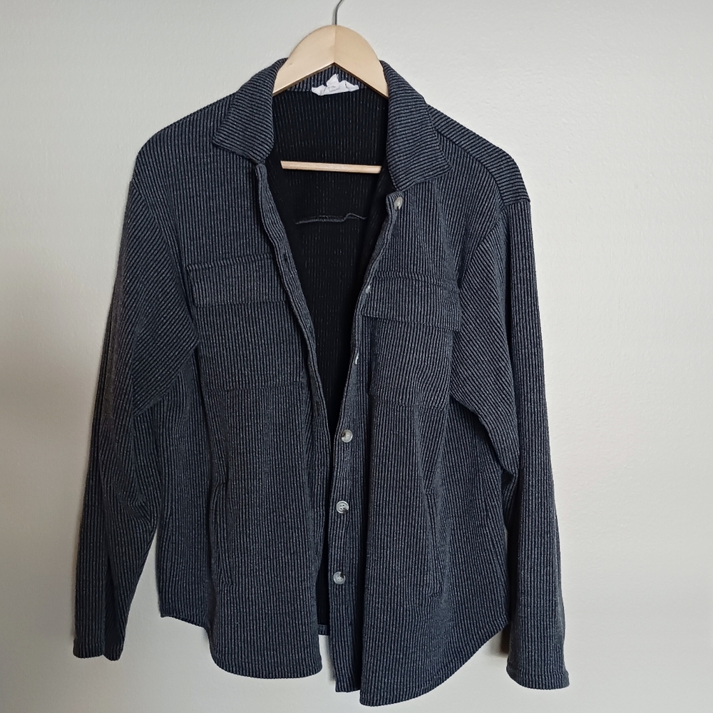 Peach Love California Black Striped Shirt Jacket